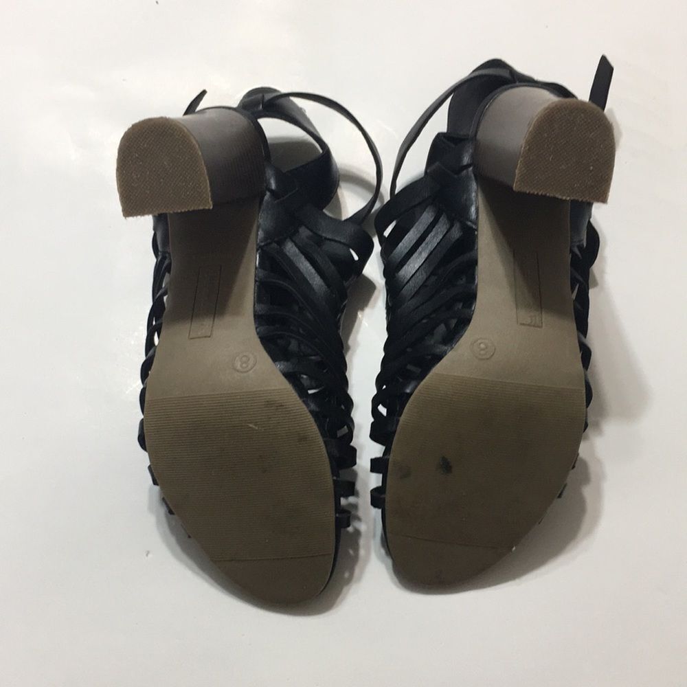 American Eagle Black Woven High Heel Open Toe Ankle Strappy Size 8 - Picture 3 of 5